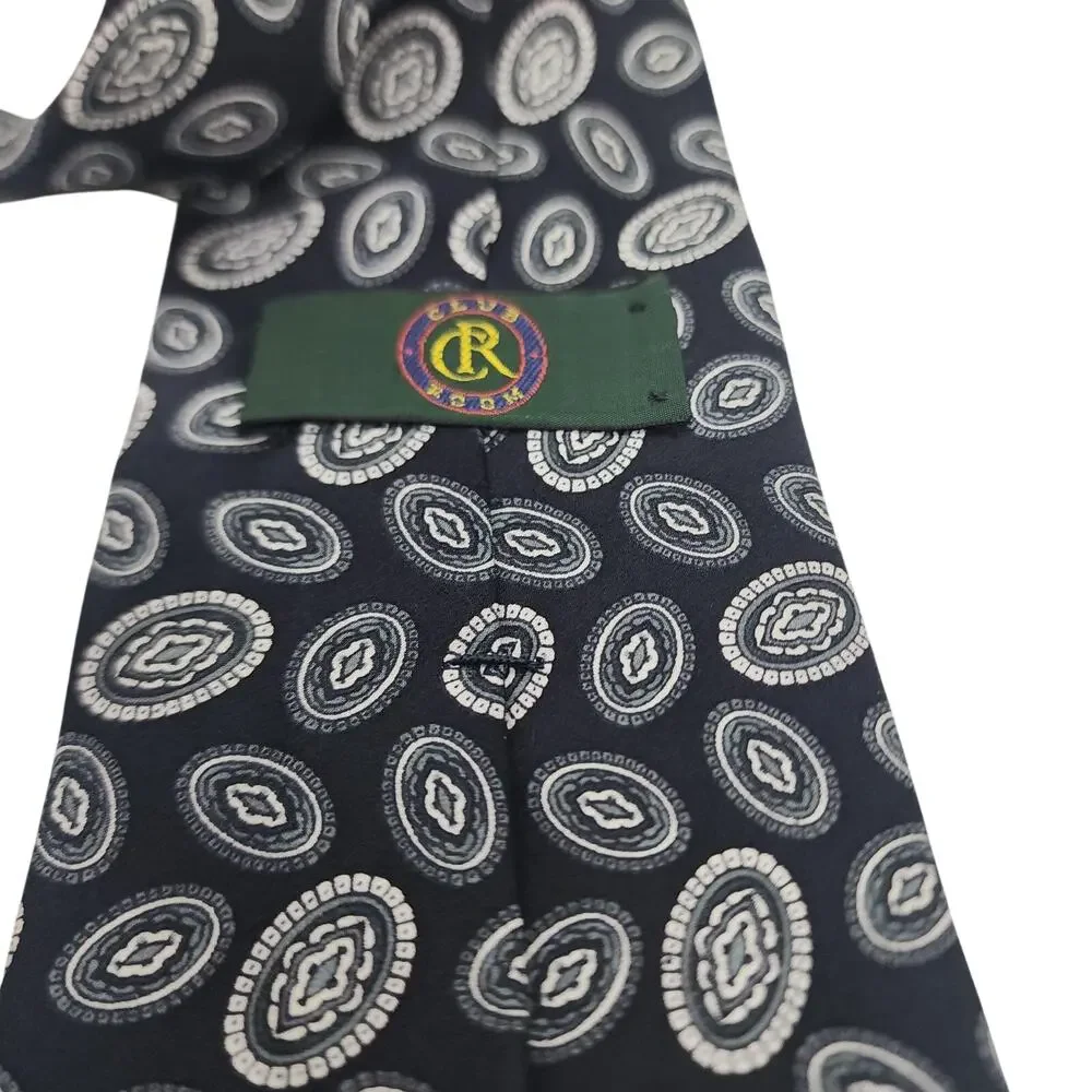 Club Room Silk Tie Mens Blue Geometric Oval Pattern Classic Necktie Handmade USA